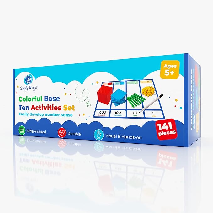 Simply magic 141 PCS Base Ten Blocks for Math - Math Manipulatives K-3, Unit Blocks 1st 2nd 3rd Grade, Counting Blocks - Kindergarten Set, Math Blocks Ones Tens Hundreds, Place Value Number Cubes