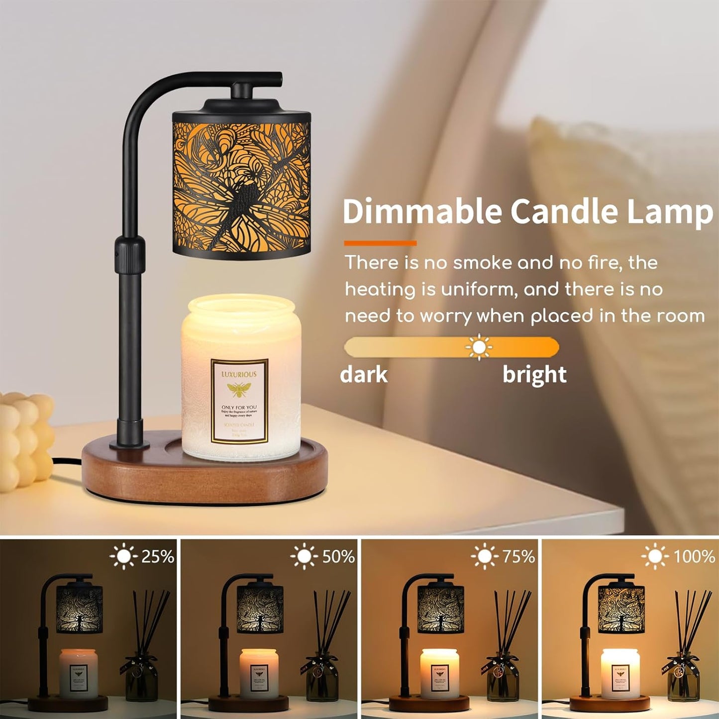 kobodon Candle Warmer Lamp with Timer, Electric Candle Lamp Warmer Birthday for Mom Women Home Bedroom Decor Wax Melt Warmer for Scented Wax with Jar Candles (Dragonfly)