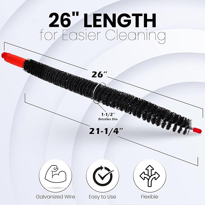 Dryer Vent Cleaner Lint Brush, Long Flexible Refrigerator Coil Cleaning Brush, 26 Inch,Black,Large (Pack of 1),1295