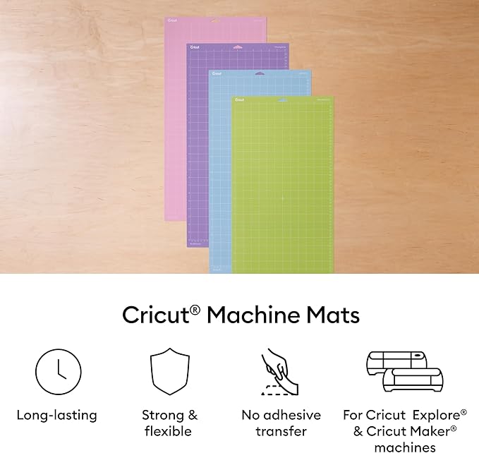 Cricut LightGrip Cutting Mats 12in x 24in, Reusable Cutting Mats for Crafts with Protective Film, Use with Printer Paper, Vellum, Light Cardstock & More for Cricut Explore & Maker (3 Count)