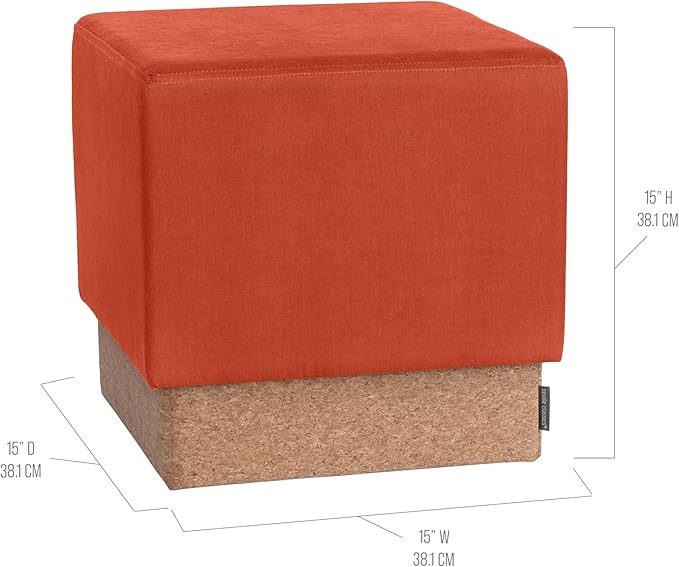 Seville Classics Cushioned Fabric Ottoman Hidden Storage Chest Footrest Chair, Padded Seat for Bedroom, Dorm, Loft, Living Room, Entryway, Hallway, Cork/Burnt Sienna, 15" Cube