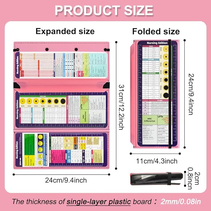 Vuzvuv Nursing Foldable Plastic Clipboard 3 Layers with Medical Edition Cheat Sheets, Pink Pocket Foldable Nurse Clip Boards Notepad for Students,Doctors and Medical Staff
