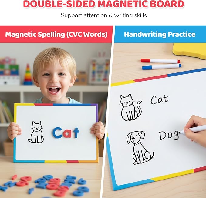 LovesTown Magnetic Alphabet Letters Kit for Kids, Double Sided Magnetic Board with Storage Box, Educational Learning Toys for Preschool Classroom and Home, 234 Pieces