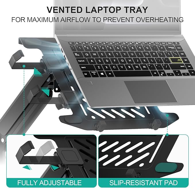 WALI Laptop Wall Mount, Full Motion Adjustable Laptop Arm Fits 10 to 17" Notebook, 2-in-1 Monitor Wall Mount for 17 to 32" Computer Screen, Holds up to 15.4-22lbs(GSWM001NLP), Black