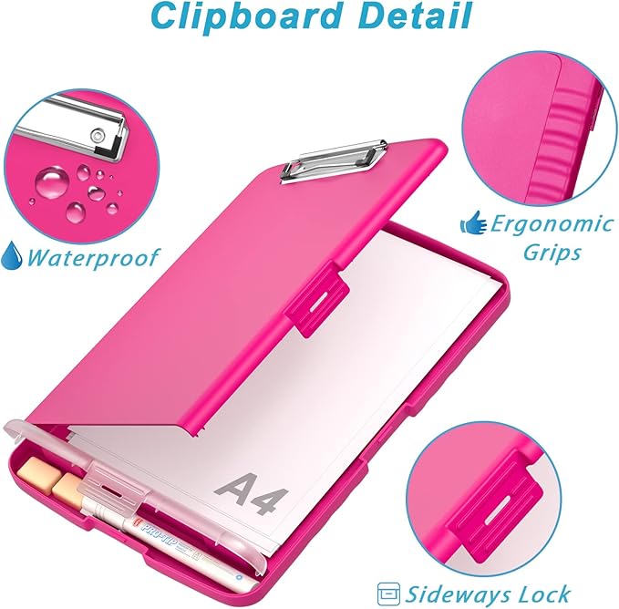 Rimilak Plastic Clipboard with Storage, 8.5 x 11 High Capacity Folio Nursing Case with Pen Holder, Size 14.2 x 9.6 x 1.2″ Folder Side-Opening for Classroom, Teacher, Student, Smooth Writing, Red