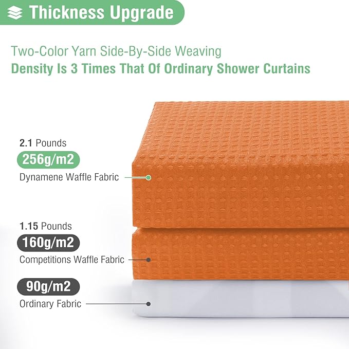 Dynamene Long Fabric Shower Curtain - 78 inch Long Waffle Weave Weighted Cloth Shower Curtains for Bathroom, Neutral Heavy Duty Hotel Spa Luxury Bath Curtain Set with 12 Hooks, 72x78, Burnt Orange