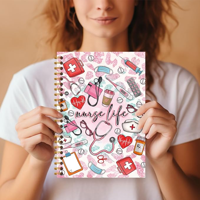 Guymn Pink Nurse Notebook Journal, Nurse Appreciation Gifts, Nursing Notebook, Nursing Medical Gifts Hardcover Spiral Notebooks 5.5x8.3 Inch