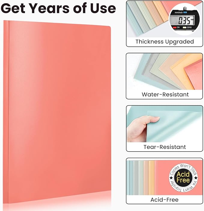 Sooez Plastic Folders with Pockets and Prongs, 6 Pack Pocket Folders with Prongs, Heavy Duty 3 Prong Folder with 2 Pocket for Document, Colored File Folders Back to School Supplies, Light Retro