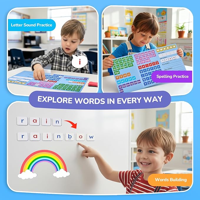 JoyCat 265 Phonics Magnetic Letter Tiles with 3 Word Folder - Hooked on Phonics Set Storage Case, Letter Sound Alphabet Letters, Preschool Pre k Classroom Materials