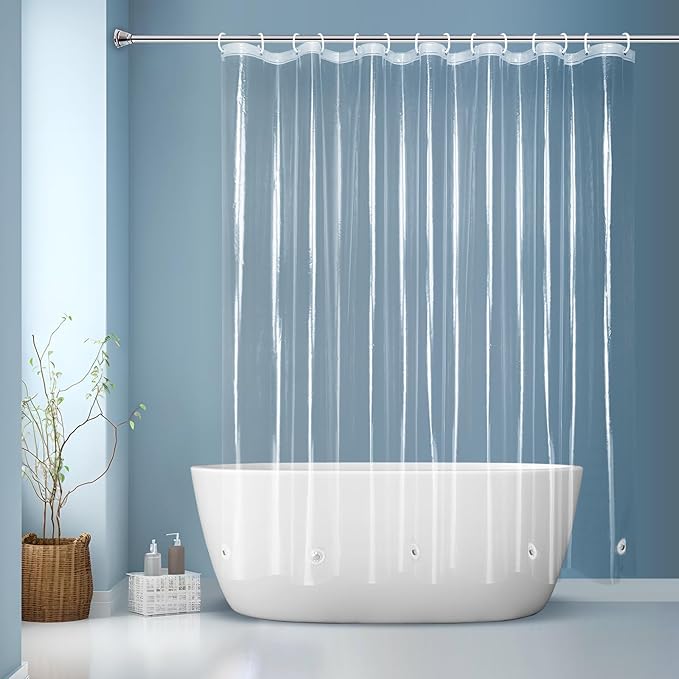 EurCross 84”Wide Clear Shower Curtain Liner 84 x 72 inch, Waterproof Premium PEVA Wide Plastic Shower Curtain with 5 Magnets, 14 Metal Holes and Hooks