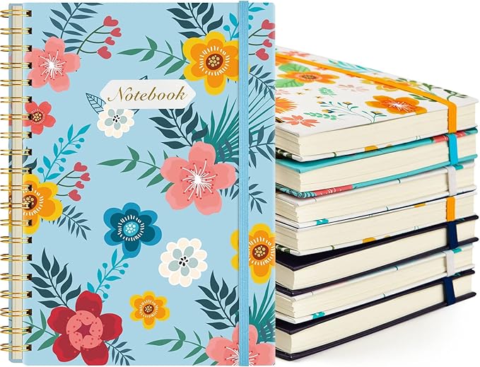 Coopay 8 Pack B5 Spiral Notebook Journal for Women, College Ruled Composition Notebooks Hardcover Spiral Journal, Cute Blooming Floral, Office School Business Supplies, 10.2" x 7.5", 160 Page