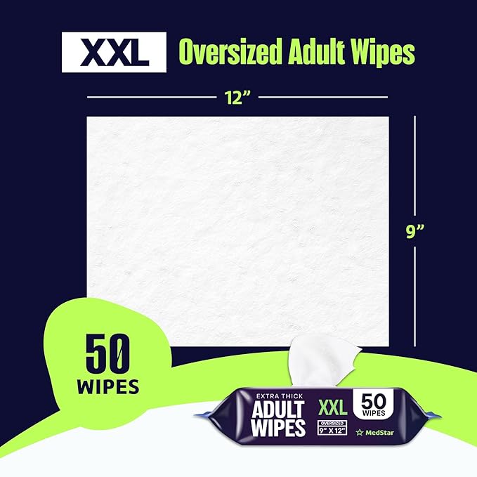 Adult Wipes for Elderly 1 Pack - Hospital Grade Extra Large Extra Thick Disposable Washcloths for Adult No-Rinse Bathing & Shower Alternative - Fragrance-Free XXL