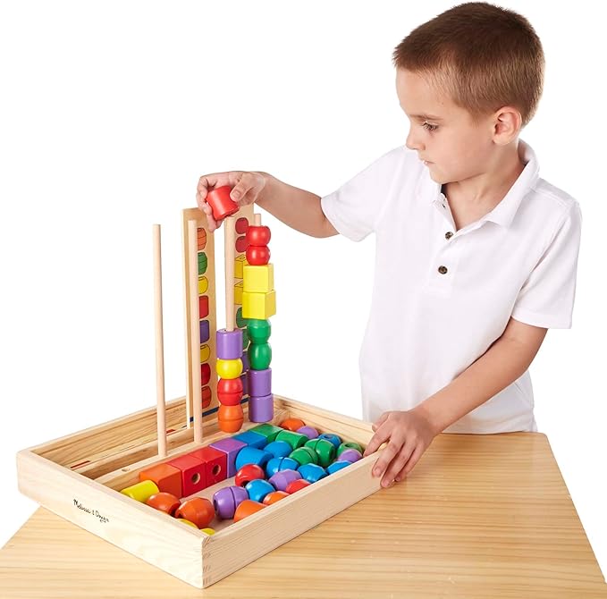 Melissa & Doug Bead Sequencing Set with 46 Wooden Beads and 5 Double-Sided Pattern Boards