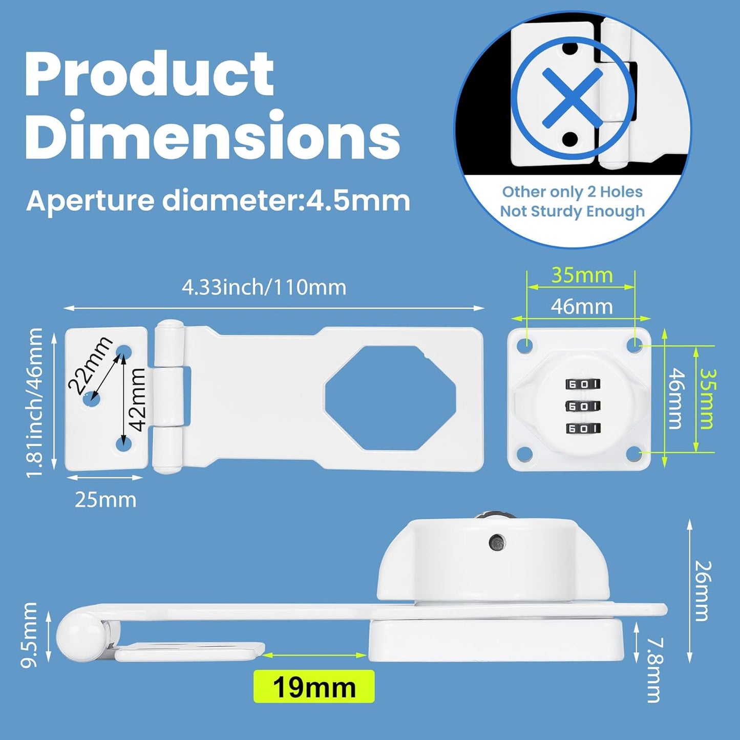 Keyless Cabinet Lock with Combination Code - 3-Digit Password Hasp Latch Lock for Drawers, Bifold Closet Door and Double Sided Door (White, 4.5 Inch)