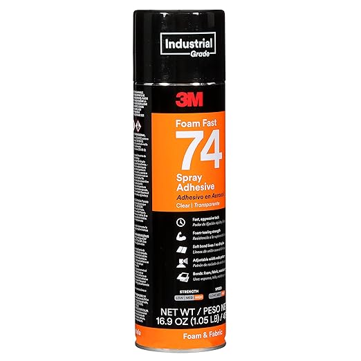 3M Foam Fast Spray Adhesive 74, Clear Color, High Strength Bonding, Fabric Adhesive, 24 fl oz Can, 16.9 oz (480 g) Net Wt, NOT FOR SALE IN CA AND OTHER STATES
