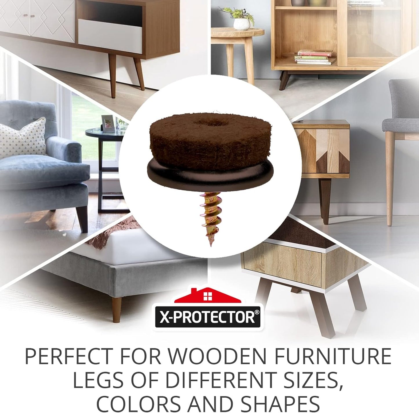 Screw-On Felt Furniture Pads X-Protector 24 PCS - 1.1” Chair Leg Floor Protectors for Hardwood Floors - Premium Chair Glides - Brown Floor Protectors for Chairs - The Best Furniture Sliders!