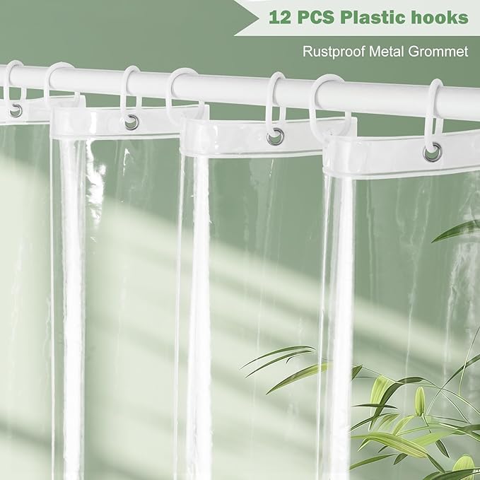 UFRIDAY Clear Shower Curtain Liner 72 x 75 inch, PEVA Bath Curtain for Home and Hotel, Extra Long Shower Curtain with 5 Magnets Bottom