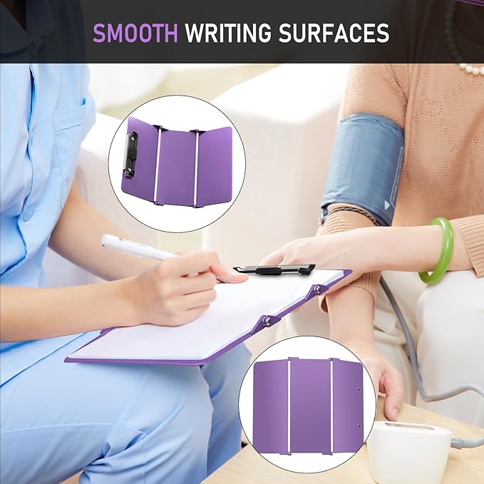 Clipboard Foldable Without Edition Cheat Charts, 3 Layers Aluminum, Nurse Board w/Low Profile Clip&Pen Clip Pocket, Purple