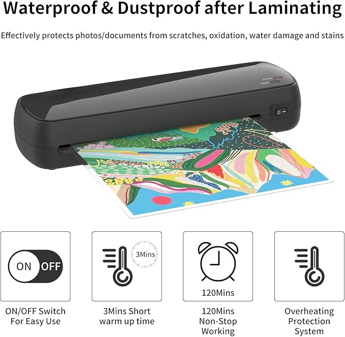 A4 Thermal Laminator Machine, 9.3-Inch Inlet, 3-10 Mil Thickness, Fast Warm-Up, Jam-Free Design, for Home Office School, Black