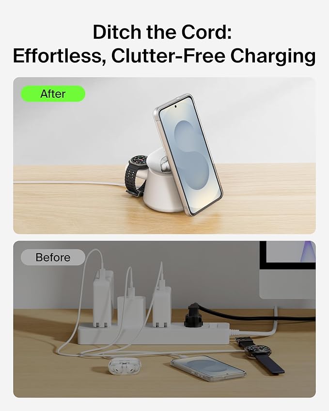 Belkin 3-in-1 Wireless Charging Station for Samsung Galaxy S26, Android - Qi2.2 25W Magnetic Charger for Pixel 10, iPhone 17, USB C Port for Galaxy, Pixel, & Apple Watch (Watch Charger Not Included)