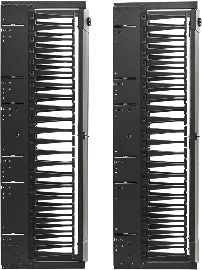 Tripp Lite Vertical Cable Manager, High-Capacity Deep Double Finger Duct, Front-Facing Cover, Two 3.5 feet Tall Sections, 12 inch Wide x 11.4 inch Depth, Black, 5-Year Warranty (SRCABLEVRT12HD)