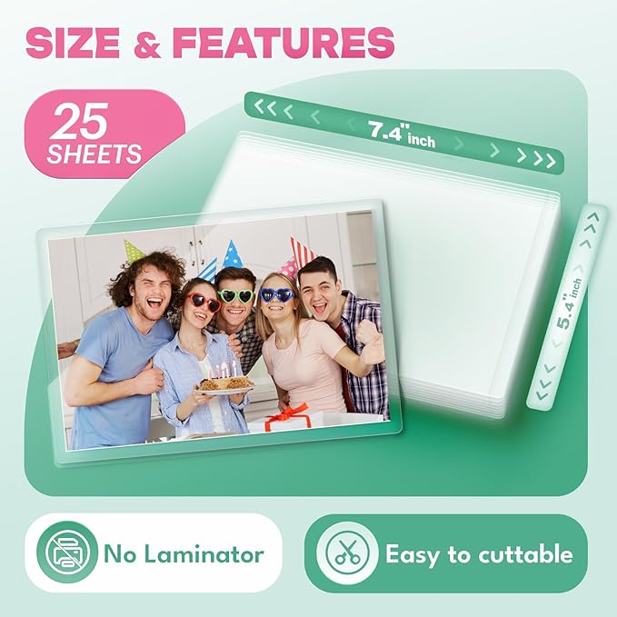 25 Pack Self-Sealing Laminating Pouches 5x7 Inch,10 Mil Thick Double-Sided Self Adhesive Lamination Pouches,Waterproof Photo Laminating Sheets No Laminator Machine Need