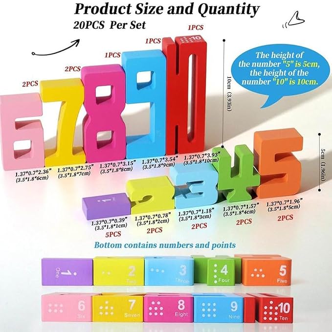 20PCS Montessori Inspired Wooden Number Building Blocks-Math Stacking Number Blocks for 3+ Years Old Kids 1-10 Number Game Balance Competition Toy – Unlock Your Kids Potential