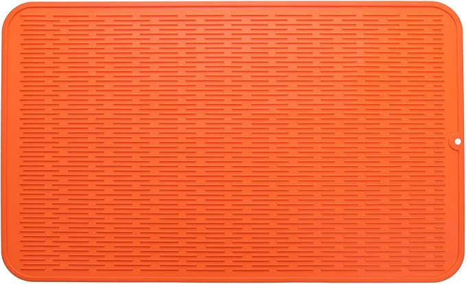 Silicone Dish Drying Mat for Multiple Usage,Easy clean,Eco-friendly,Heat-resistant Silicone Mat for Kitchen Counter or Sink,Refrigerator or Drawer Liner Orange 3XL 28 inches x 18 inches