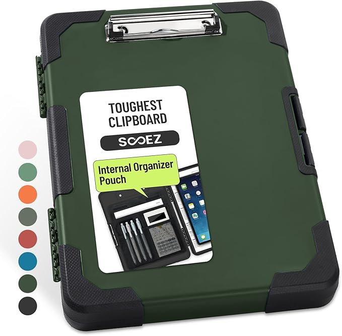 Sooez Toughest Clipboard with Storage, Internal Pen Pouch Included, Letter/ A4 Size, Shockproof Heavy Duty Plastic Clip Boards 8.5x11”, High Capacity Clipboards Box Case for Contractor Trucker Driver