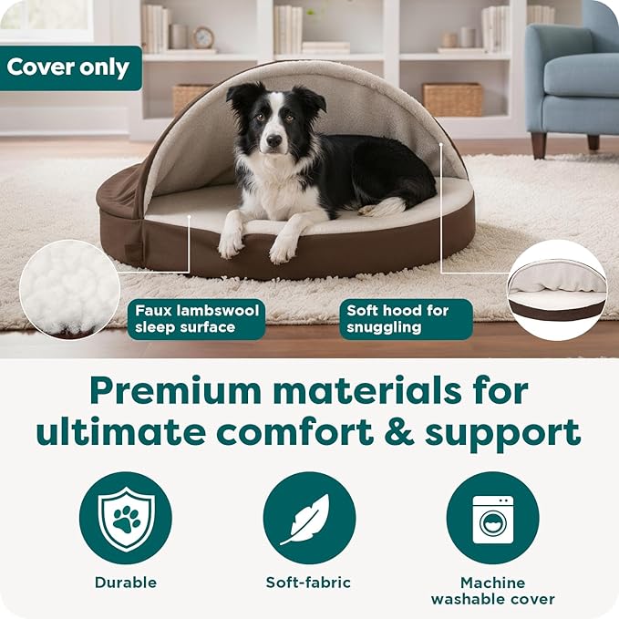 FurHaven Replacement Dog Bed Cover for Sherpa & Suede Snuggery, Fits Cool Gel-Top Foam Beds & Solid Orthopedic Foam Beds, Machine Washable, Large (35 inch), Espresso