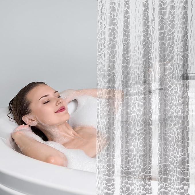 UFRIDAY Stall Shower Curtain Liner 48 x72 inches, Clear EVA Narrow Size 3D Cube Shower Liner with 2 Bottom Magnets, Water Resistant for Bathtubs, Semi Transparent