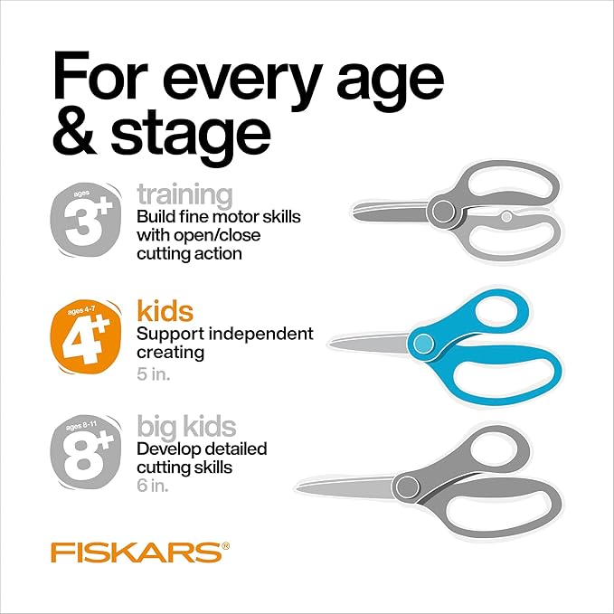 Fiskars 5" Left-Handed Softgrip Pointed-Tip Scissors for Kids 4-7 - Scissors for School or Crafting - Back to School Supplies - Blue Lightning