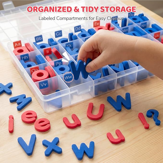 LovesTown Magnetic Alphabet Letters Kit for Kids, Double Sided Magnetic Board with Storage Box, Educational Learning Toys for Preschool Classroom and Home, 234 Pieces