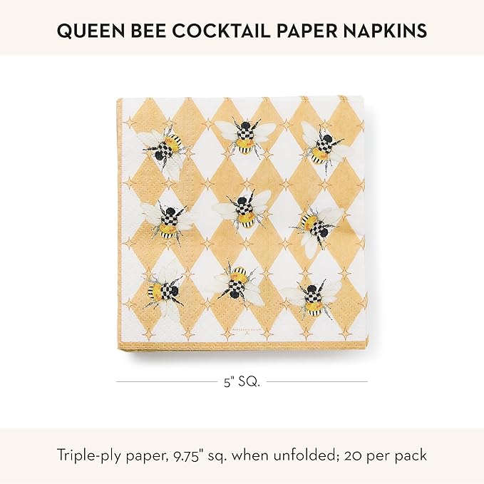 MACKENZIE-CHILDS Cocktail Paper Napkins, Stylish Paper Cocktail Napkins for Parties and More, Queen Bee