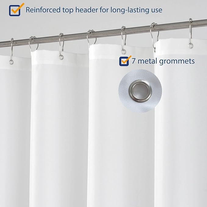 N&Y HOME Fabric Shower Curtain Liner 40 x 72 inches Bath Stall Size, Hotel Quality, Washable, Water Repellent, White Spa Bathroom Curtains with Grommets, 40x72