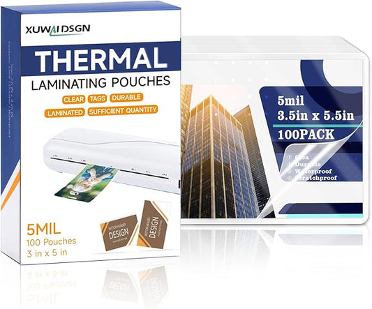 100 Pack 5mil 3“x5" Thermal Laminating Pouches Badge Laminate Pouches Clear Laminated Luggage Tags Laminator Pouches