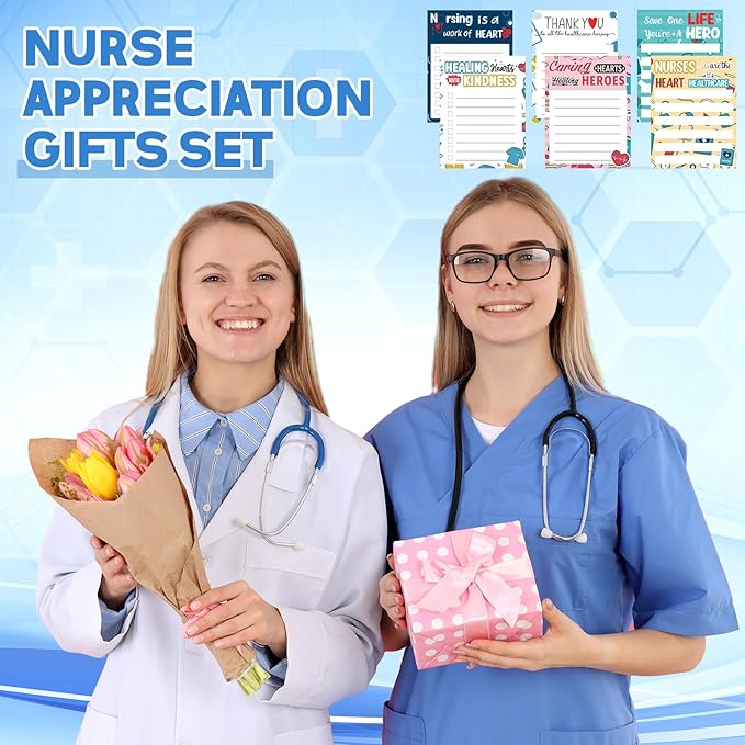 Thenshop 6 Set Nurse Appreciation Gifts 6 Nurse Sticky Notes and 6 Fun Ballpoint Pens Thank You Gifts for Nurse Office Supplies