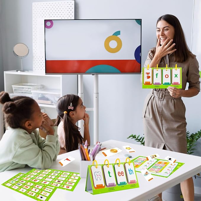 CVC & CVCC Words Games Phonics Flash Cards for Preschool Kindergarten, Alphabet Learning Pocket Chart, Educational Preschool Phonics Learning Tool for Student Teacher School Supplies