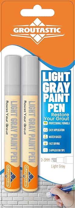 Light Gray Grout Paint Pen – Tile Grout Colorant & Sealer Marker, Quick-Dry, Ideal for Bathroom, Shower, Kitchen Tiles – Restores Grout Lines,3 Adjustable Tips (2-3 mm) 2 Pack
