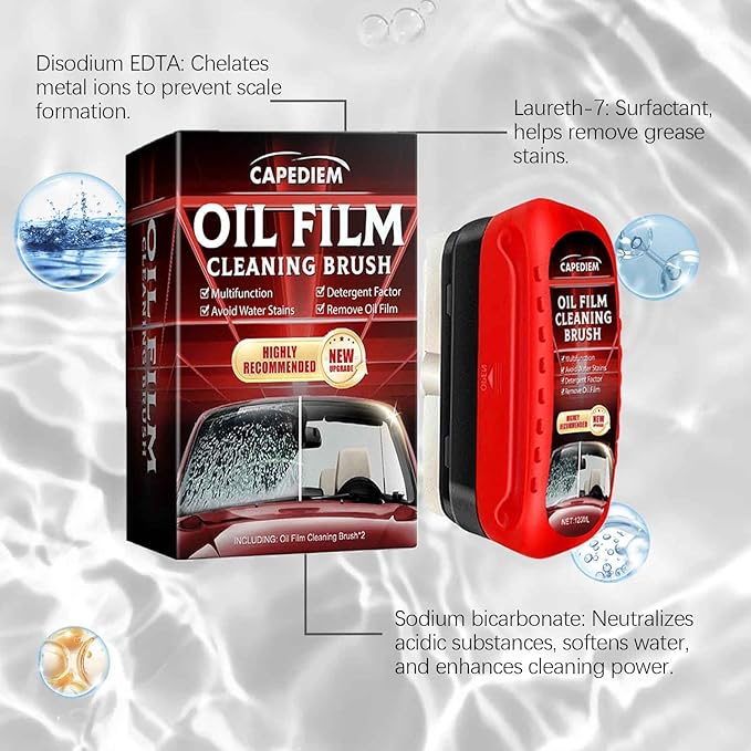 CAPEDIEM 2025 NEW Fululuer Automotive Oil Film Cleaning Brush for Car Windows, Clear Vision Glass Cleaner, Windshield Cleaner, Anti-Rain Fog Cleaning Glass Brush with Refill, Improves Clarity