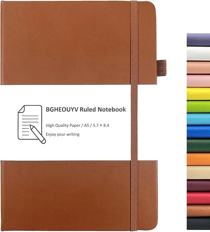 Notebook Journal, College Ruled Notebook Lined A5 160 Pages,Hard Cover Journals for Writing, Notebooks for Work Office School Women Men,5.7 inches x 8.4 inches(Brown)