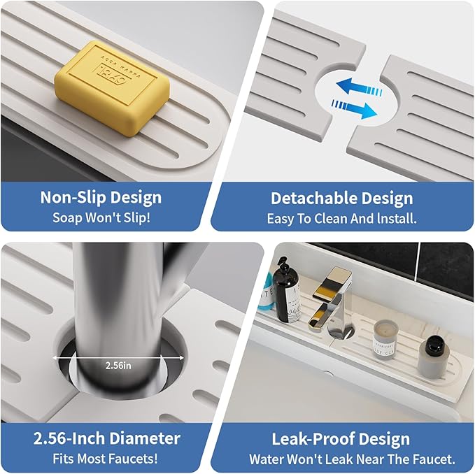 Kitchen Faucet Mat, Quick Drying Diatomite Sink Faucet Mat Splash Guard for Kitchen, Water Absorbing Stone Tray for Sink, Absorbent Stone Drying Tray for Bathroom Counter