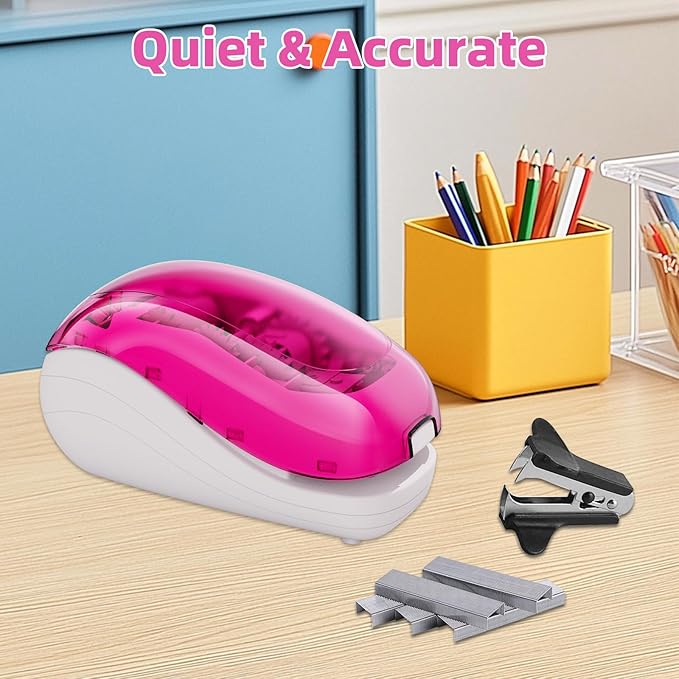 Electric Stapler-Pink,Including 2000 Staples and 1 Staple Remover, Suitable for Palm Size and high Comfort，25 Sheet Capacity, AC Adapter or Battery Powered，Battery not Included