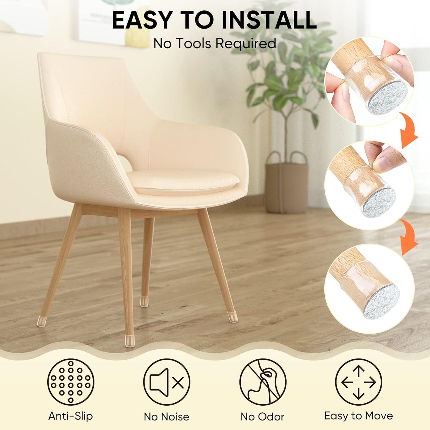 BALEINE 32 Pack Silicone Chair Leg Floor Protectors, Stool Leg Protectors Cap, Non-Slip Chair Leg Caps for Hardwood Floors (Clear & Large, 32 Pack)