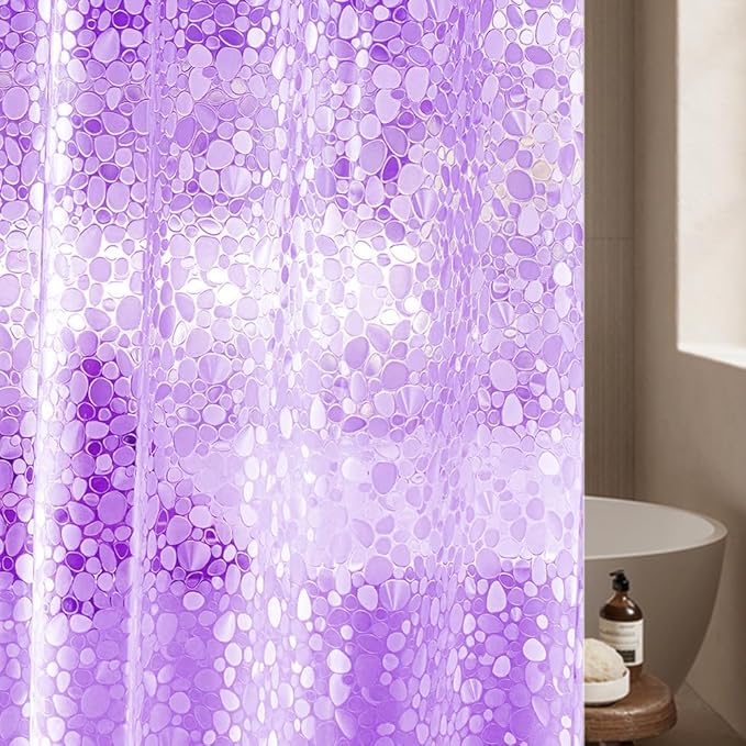 Ga-Geetopia EVA Purple Thin Shower Curtain Liner, Pebble Pattern 72x72 Inch Lightweight Plastic Bathroom Shower Showroom Inner Curtain with Rustproof Metal Grommets and Weighted Magnets(No Hooks)