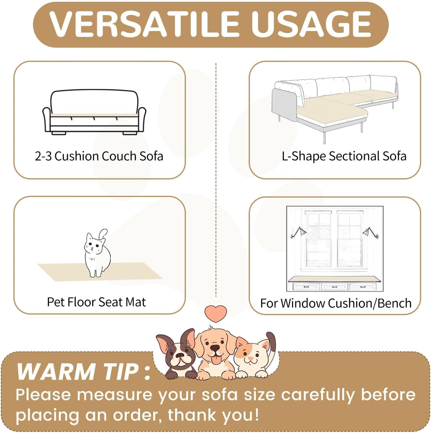 OTOB Couch Covers for 3 Cushion Sofa Pet Friendly, Plush Fuzzy Non Slip Sofa Covers Washable, Soft All Seasons Sofa Slipcovers Furniture Protector Dog Bed Mat (Cream, 27.6" x 82.7")