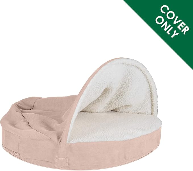 Furhaven Replacement Dog Bed Cover Sherpa & Suede Snuggery, Machine Washable - Cream, 35-inch