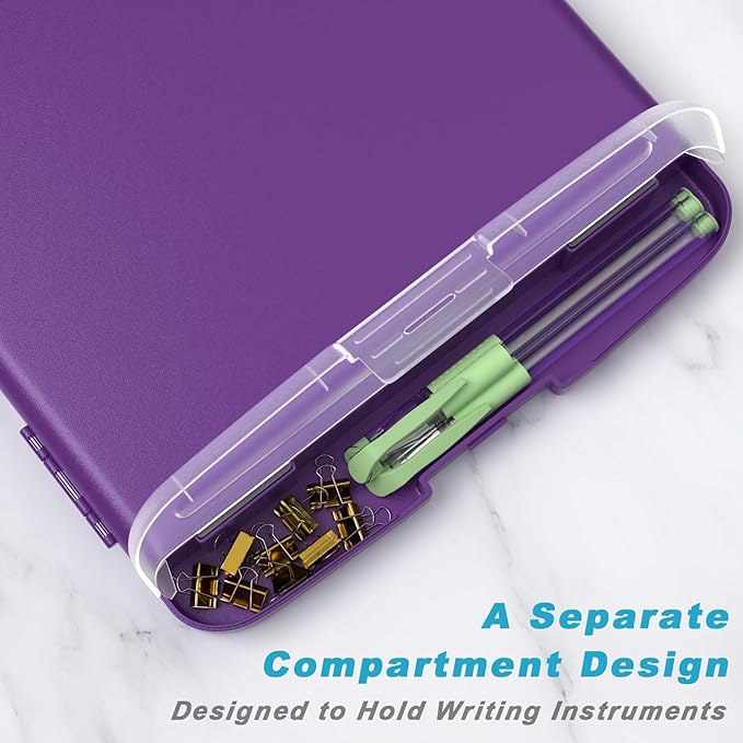 Rimilak Plastic Clipboard with Storage, 8.5 x 11 High Capacity Folio Nursing Case with Pen Holder, Size 14.2 x 9.6 x 1.2″ Folder Side-Opening for Classroom, Teacher, Smooth Writing, Deep Purple