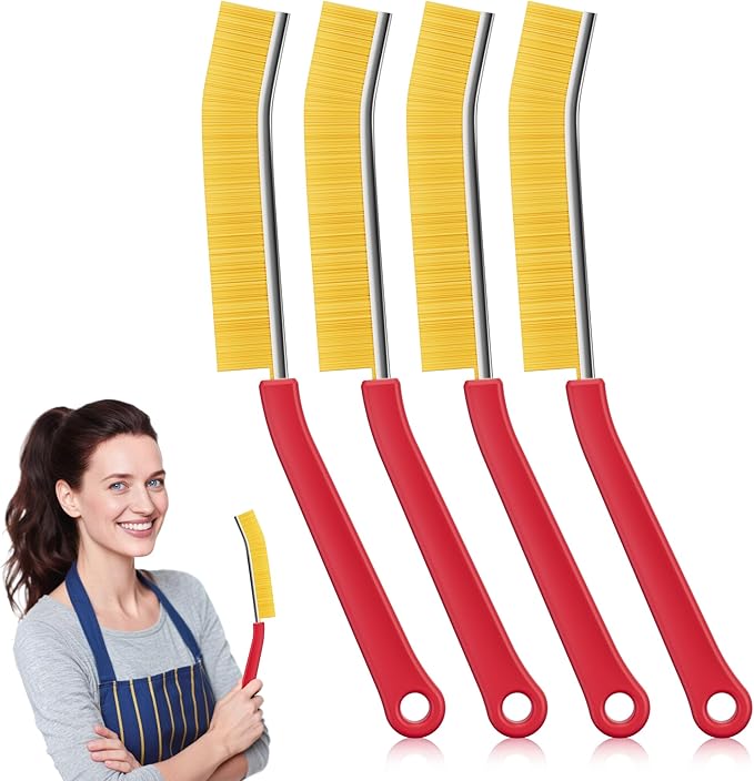 JOYMOOP 4 Pack Crevice Cleaning Brush, Red Hard Bristle Grout Brush, House Cleaning Supplies, Magnetic Gap Cleaning Brush for Kitchen, Bathroom, Window, Toilet, Multifunctional Cleaning Tools