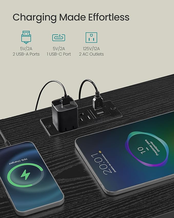SONGMICS BELLAH Collection - Nightstand with Charging Station and App-Controlled Adjustable LED Lights, Bed Side Table, 2 Drawer and 1 Open Shelf, Bedroom, Ink Black and Ebony Black ULGS302BH01S